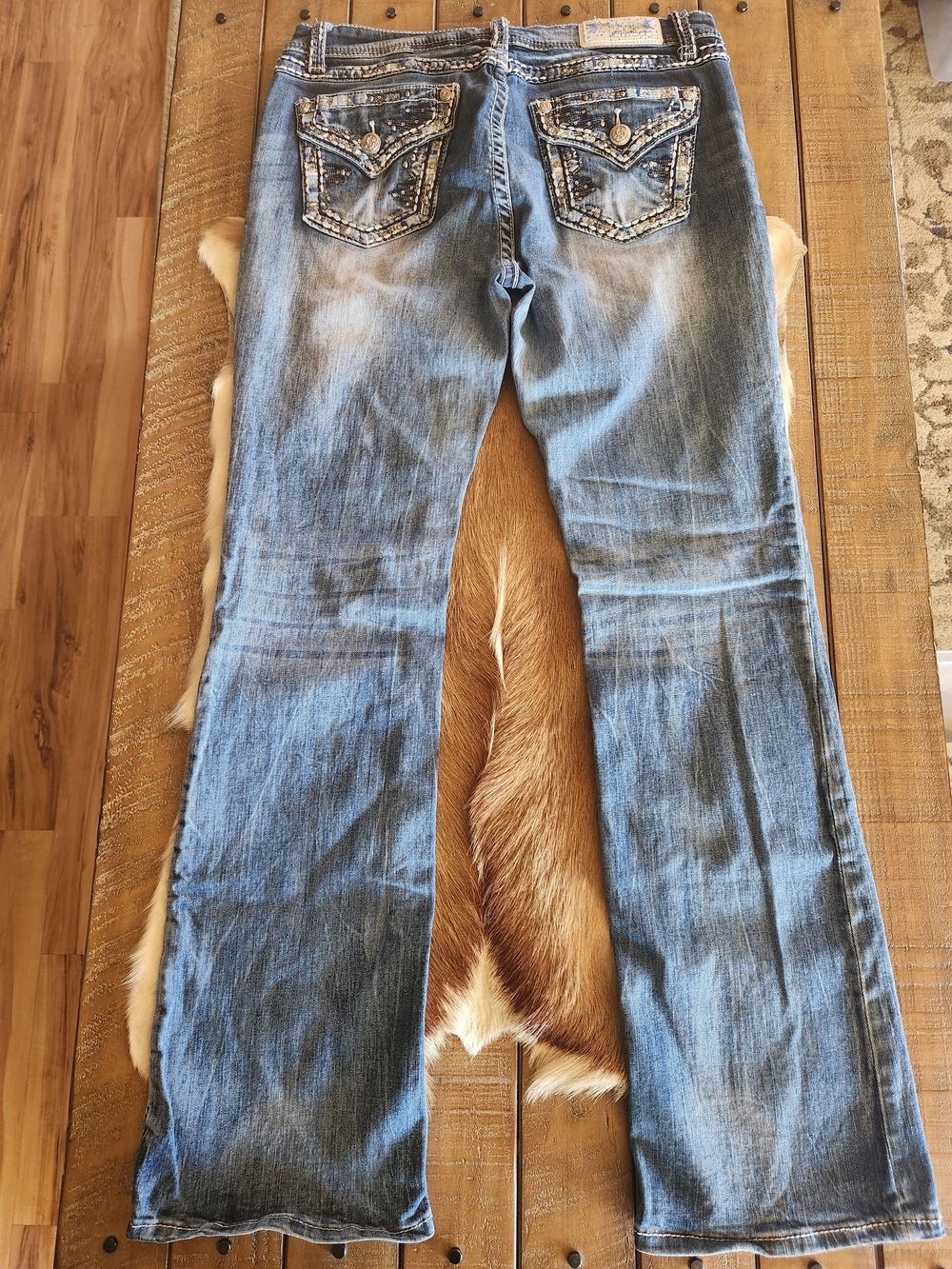 Grace in LA Womens Embellished Blue Denim Jeans - Picture 5 of 7